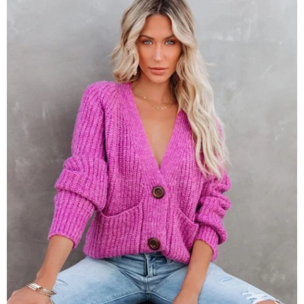 Fore Button Front Cardigan, Mauve, Size Large